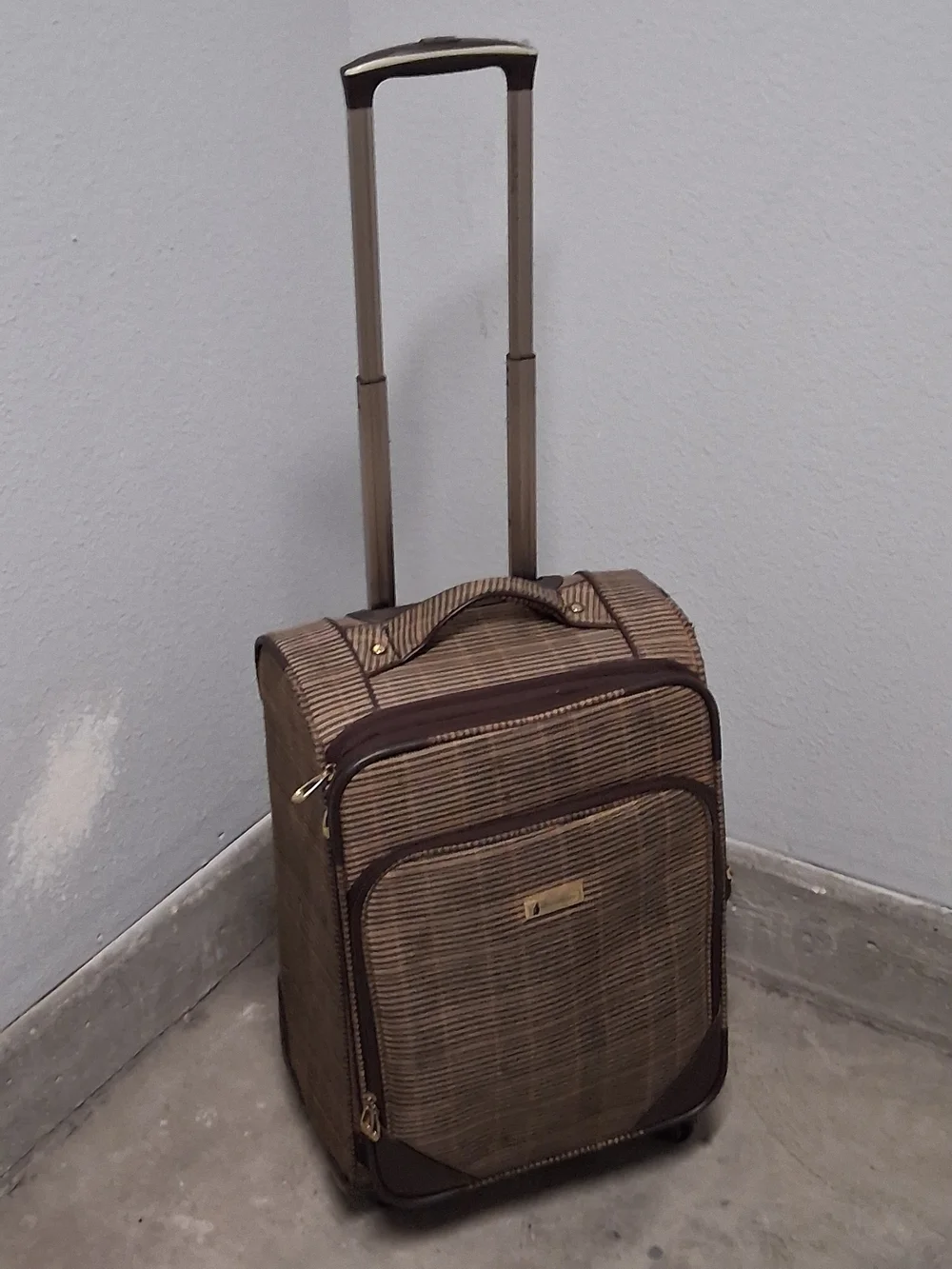 London Fog Brown Textured Upright Carry-On with Front Pocket